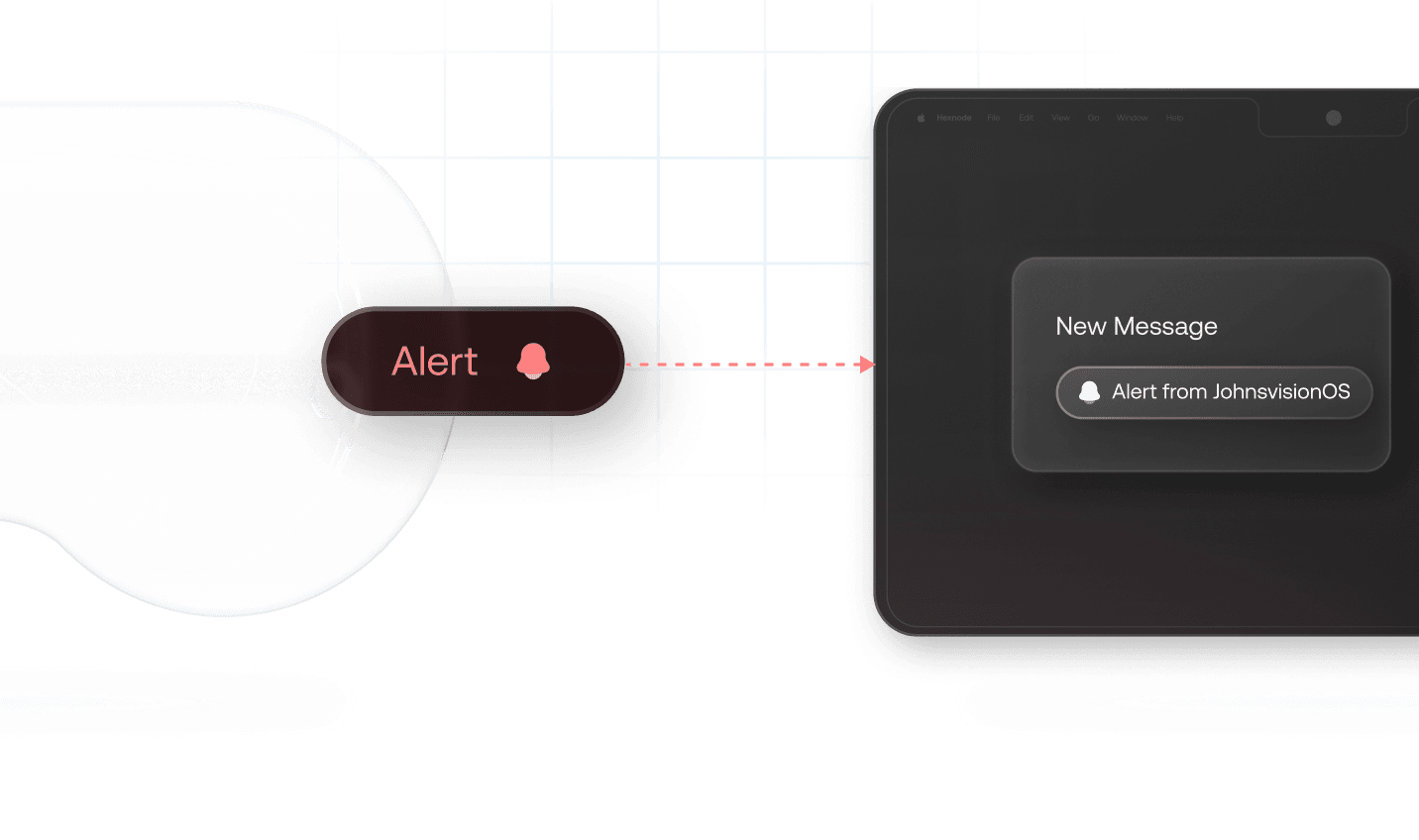 Show a alert from the visionOS device to an external device, where a notification receiver idea is shown.