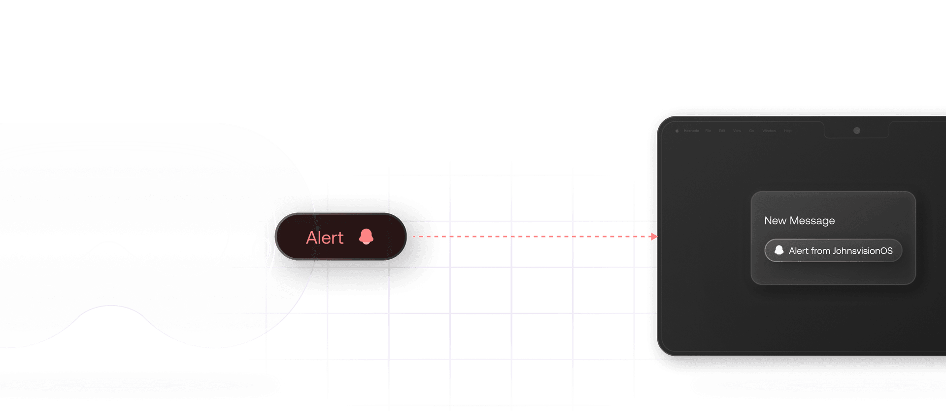 Show a alert from the visionOS device to an external device, where a notification receiver idea is shown.