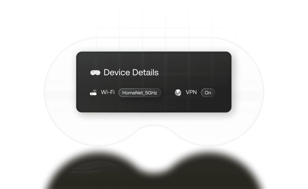 Show a vision os around a device which shows the details of the Wi-Fi the device is connected to and that VPN in turned on